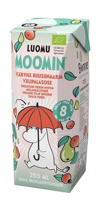 Open image in slideshow, Moomin Organic Pear Rosehip Snack Puree (250 ml)